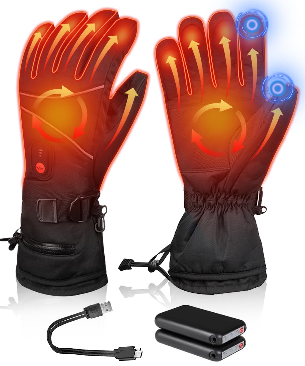 Zenicham Heated Gloves for Men/Women, 5000mah Rechargeable Electric Battery Powered Hand Warmer Gloves, Waterproof Winter Touchscreen Gloves for
