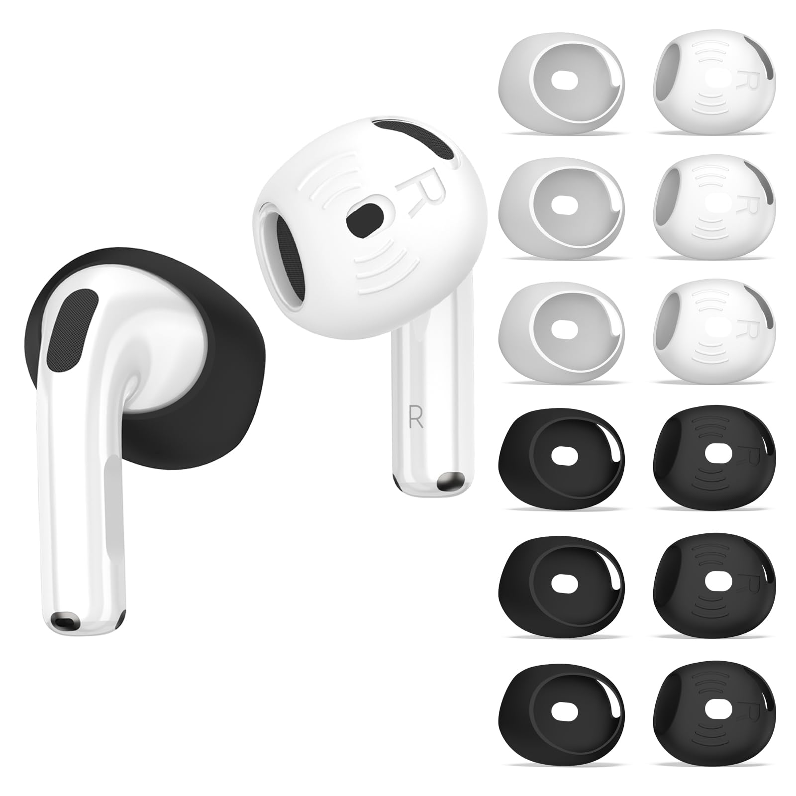 Photo 1 of [6-Pairs] Ear Tips Cover for AirPods 4 [Fit in Charging Case], Silicone AirPod 4 Earbuds Cover Anti Slip Soft Air Pod 4 Accessories Compatible with Airpods 4th Generation 2024 (Black & White)