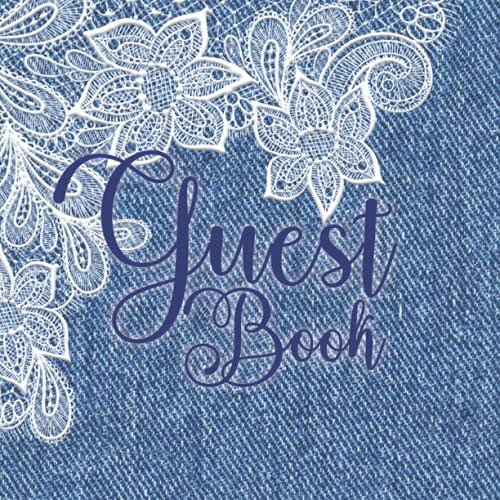 Guest book: white lace and blue denim theme - a perfect signing m…