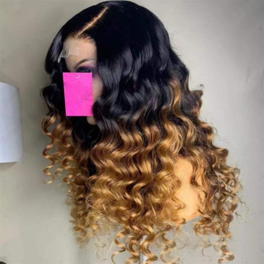 Haarpflege 26" 180 Density Ombre Blonde Deep Wave 13X4X1 Lace Front Perücke Für Frauen Vorgezupft Ohne Kleber