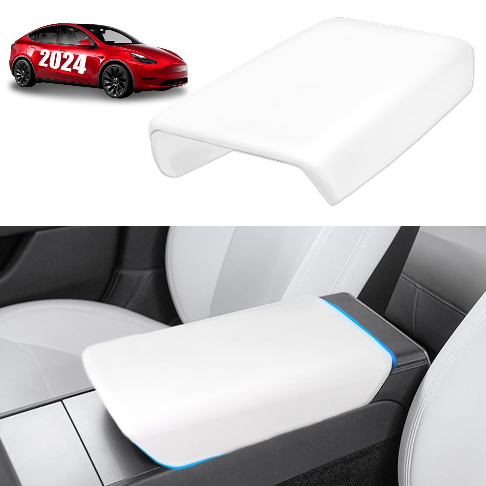 CusDusk Car Armrest Cover for Model 3 2024 Highland, Auto Center Console Arm Rest Box Protector Covers Mat for Cars Interior Accessories (White Only for Tesla Model 3 2024)