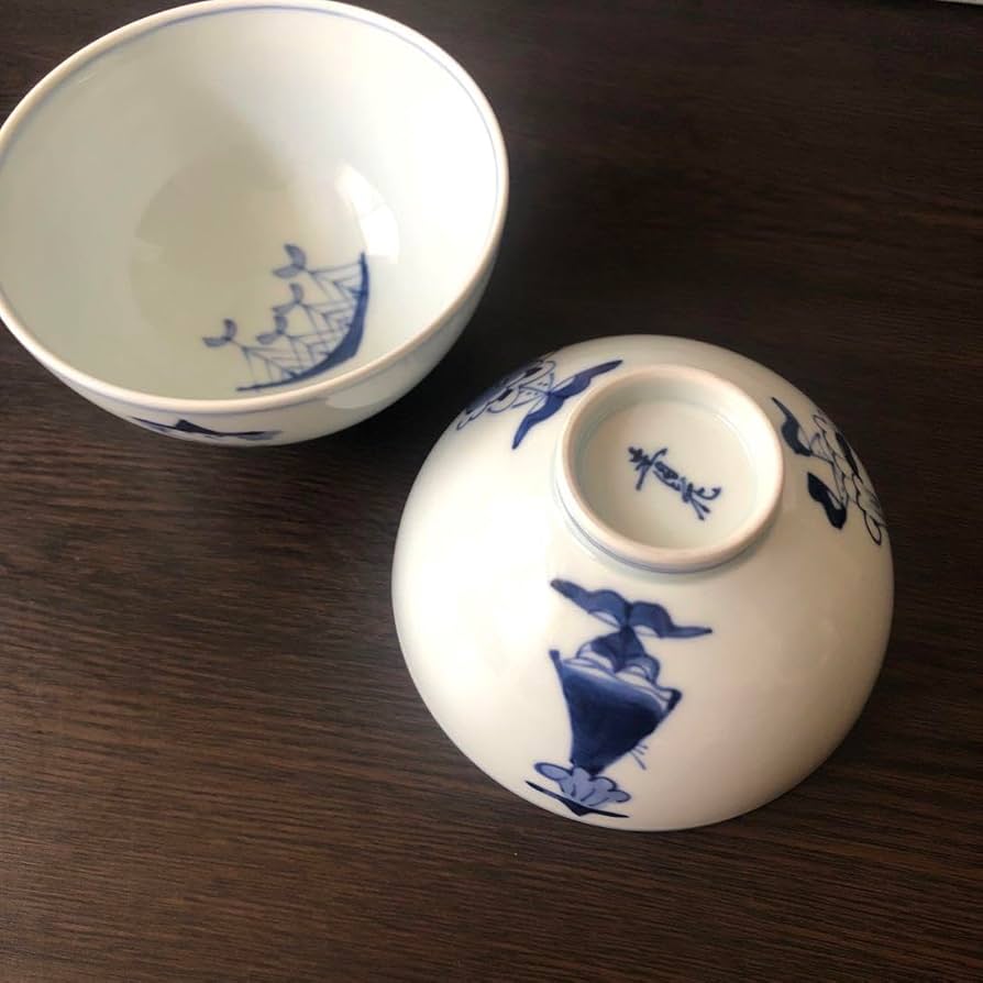 青花　しん窯　奴だこ　飯茶碗　5個 青花 しん窯 奴だこ 飯茶碗 5個