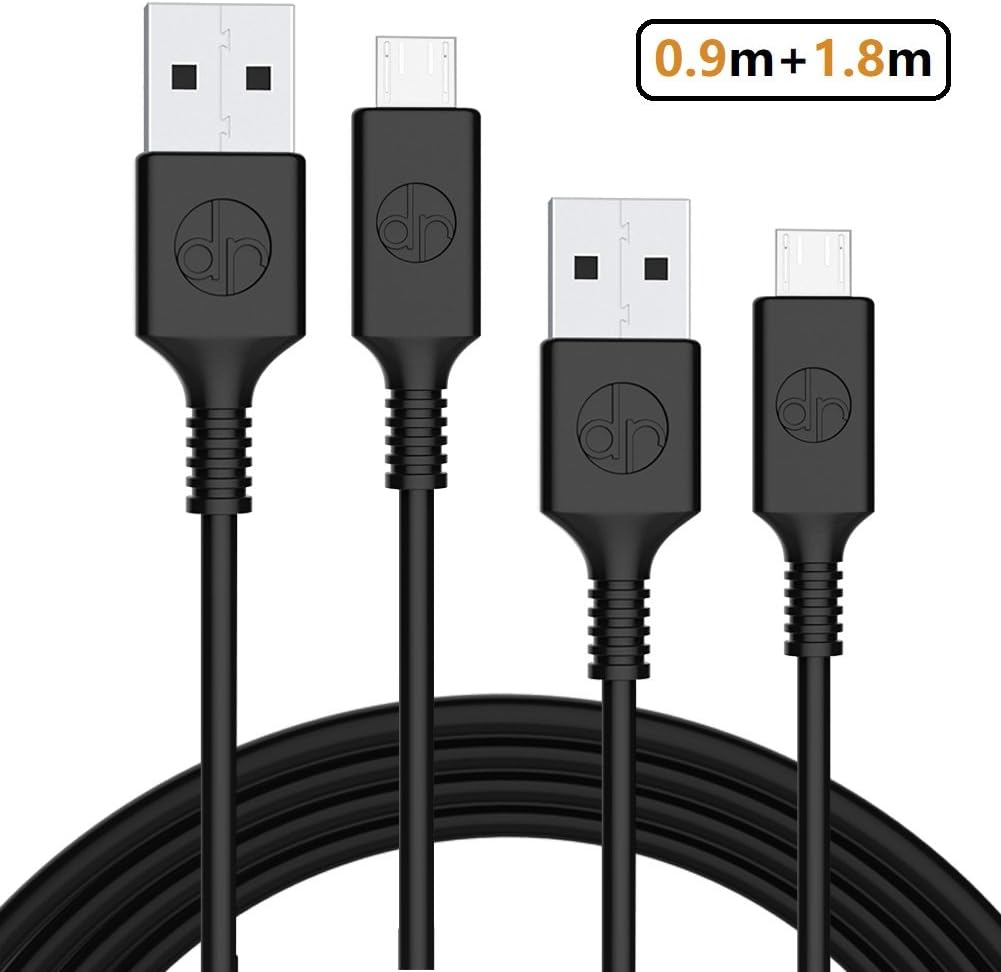 [2-Pack] Micro USB Durable Charging Cable [0.9m/3ft+1.8m/6ft] Dr Rock Data Cable Powerline for Samsung, Nexus, LG, Android Smartphones and More (Black) (3FT + 6FT)