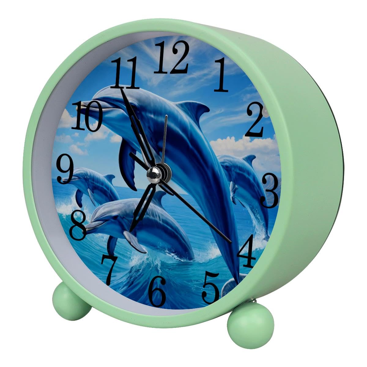 Luoweisi Alarm Clock Dolphins, Silent Non-Ticking with Night Light