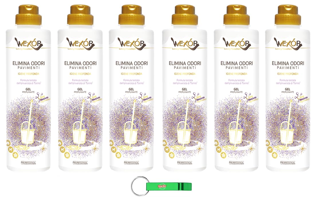 Wexor Elimina Odori Pavimenti - Limpiador de suelos con tecnología de eliminación de olores (6 unidades, 750 ml, incluye llavero Beni Culinari gratuito)
