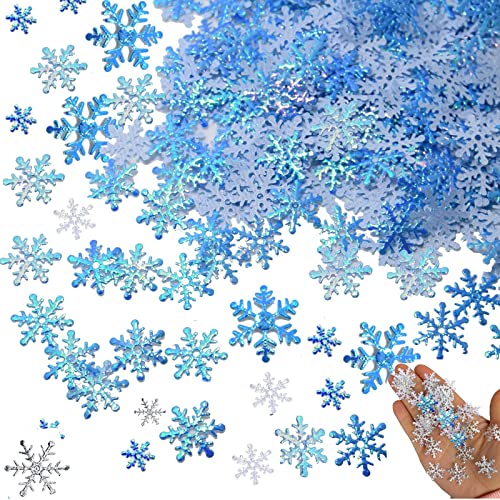 900 Copos de nieve de confeti, blanco y azul, copos de nieve artificiales, decoración de mesa para Navidad, decoración para manualidades, Navidad, vacaciones, fiestas Cover