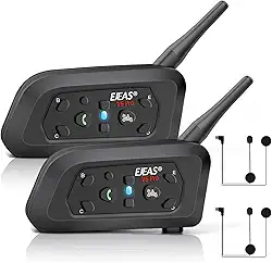 Fone de ouvido intercomunicador EJEAS V6 Pro com Bluetooth, bidirecional, 1.200 m, sistema de comunicação para esqui, quadriciclos, motocross, para capacetes completos e articulados (2 unidades)