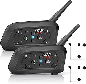 Fone de ouvido intercomunicador EJEAS V6 Pro com Bluetooth, bidirecional, 1.200 m, sistema de comunicação para esqui, quadriciclos, motocross, para capacetes completos e articulados (2 unidades)
