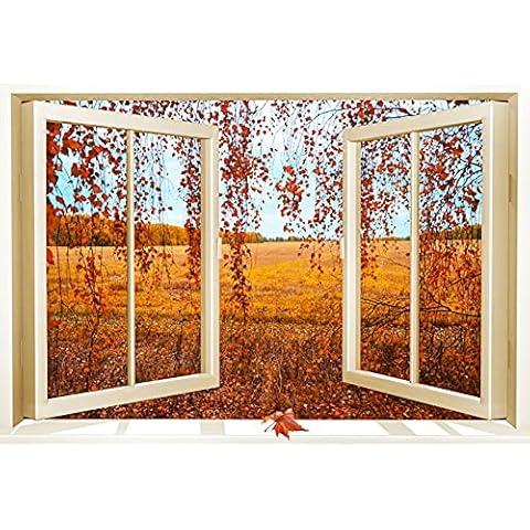 CSFOTO 7x5ft Autumn Backdrop Fall Scenery Window View Forest Yellow Leaves Photography Background Autumn Harvest Thanksgiving Party Decor Wedding Baby Shower Banner Cover