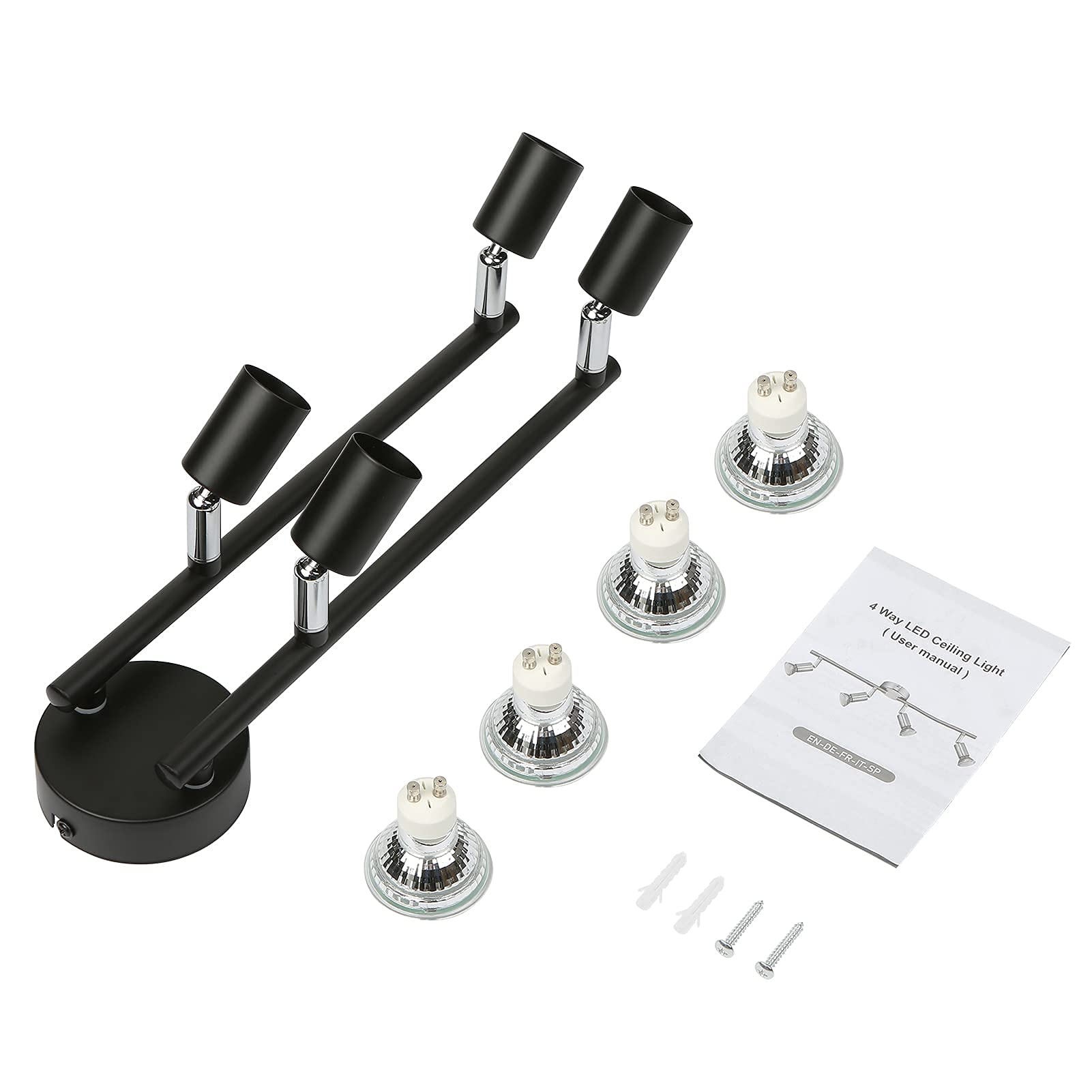 Tomshine Plafonnier LED 4 Spots orientables, noir 4 x 4W GU10 Barre Spot Plafond LED Eclairage intérieur pour Salon Salle à Manger