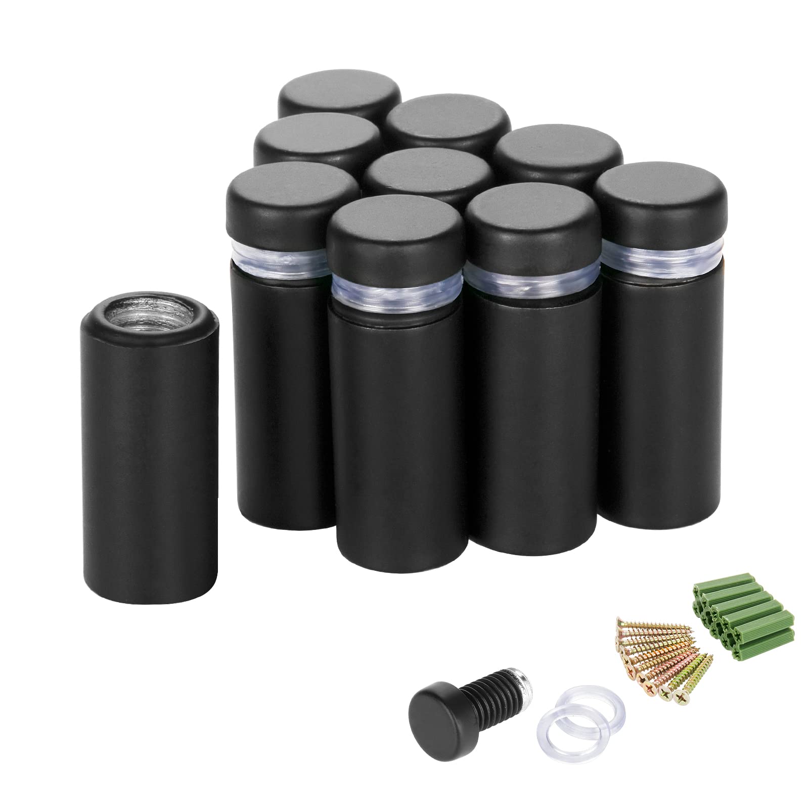 WELLOCKS Sign Standoff 12mm x 25mm Stainless Steel Screws 10PCS Black Wall Advertising Glass Standoff Nail Mounting Hardware kit for Hanging Acrylic Picture Frame(SD1225B)