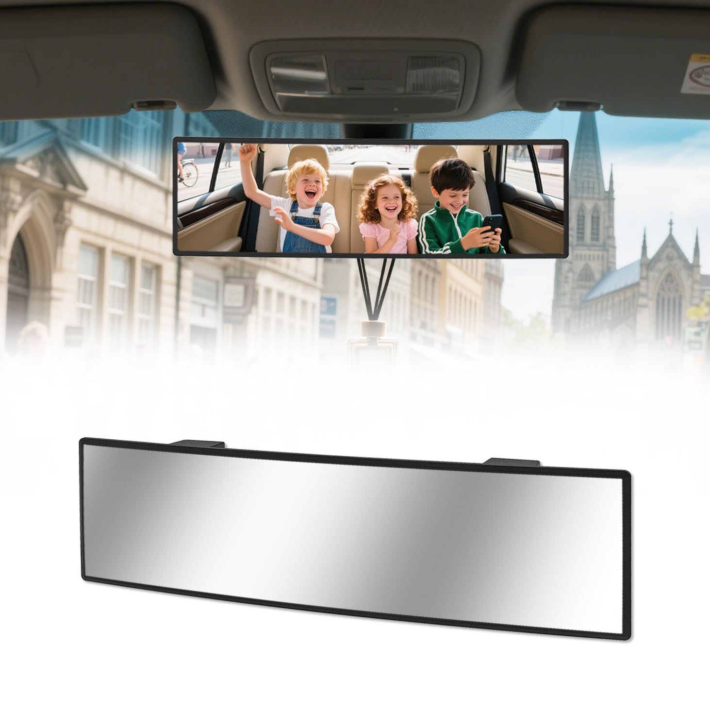 HmmtyRack Rear View Mirror, Chrome Anti-glare Panoramic Rear Mirrors Universal 10 Inch Convex Car Interior Clip on Extra Big Wide Angle Rearview Mirror Extender to Reduce Blind Spot for Car SUV