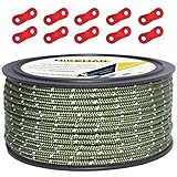 HIKEMAN 50 m reflektierende Kordel, Abspannseile für Outdoor-Zelte, Führungsseil, 100% Nylonschnur, Windschnur mit 10 Spannern aus Aluminiumlegierung für Camping (Armeegrün, Durchmesser 5 mm)