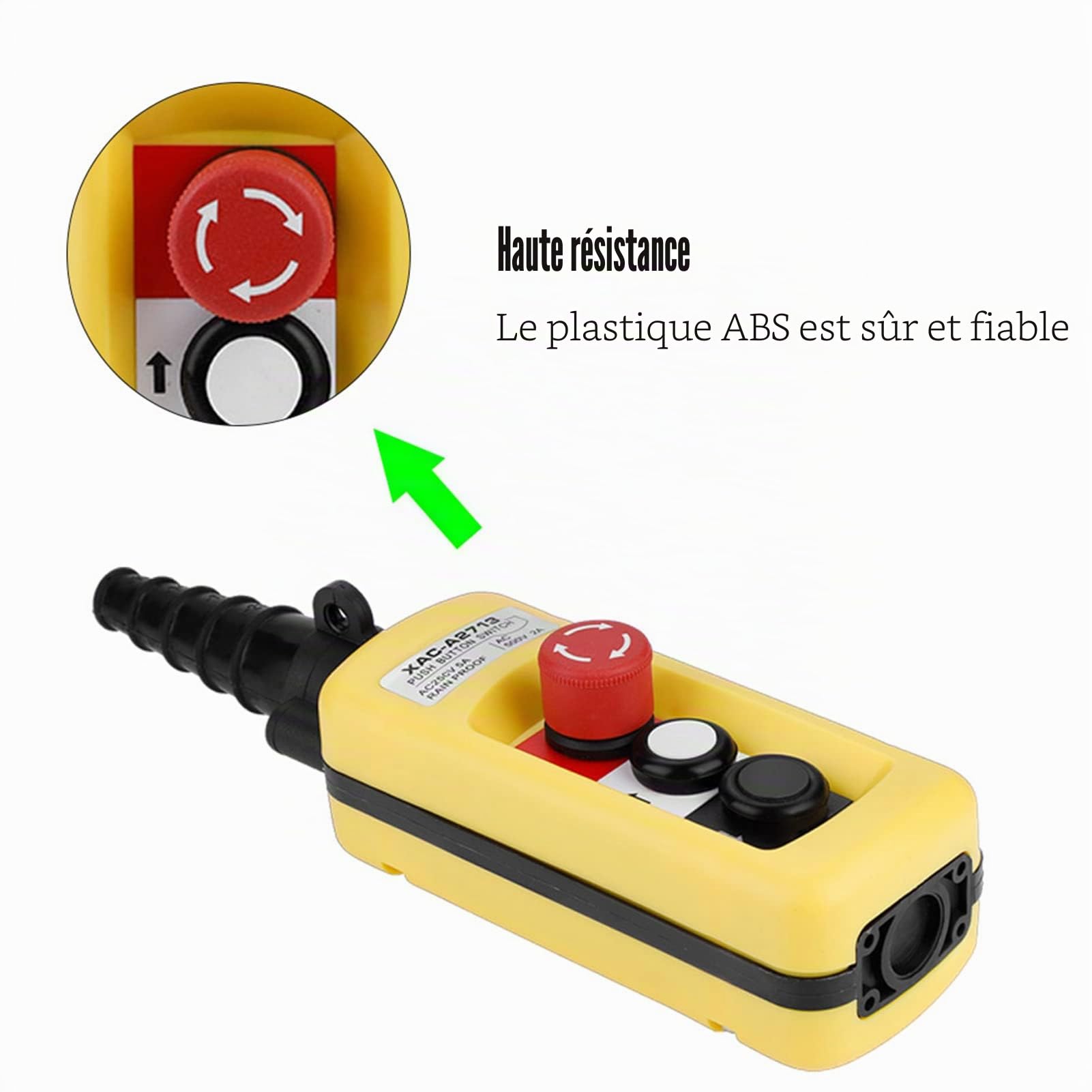 Interrupteur de Commande de Levage, 2 Boutons avec Arrêt d'Urgence, pour Palan et Grue