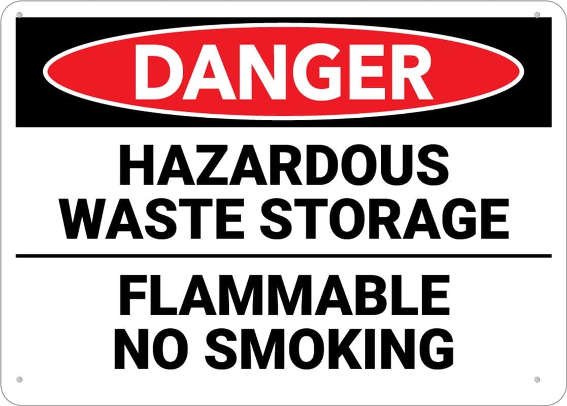 Danger Hazardous Waste Storage Flammable No Smoking Sign 12”X8” Metal Signs Aluminum Sign Pre-Drilled Holes For Easy Mounting Indoor Or Outdoor Use For Fence Door Or Gate