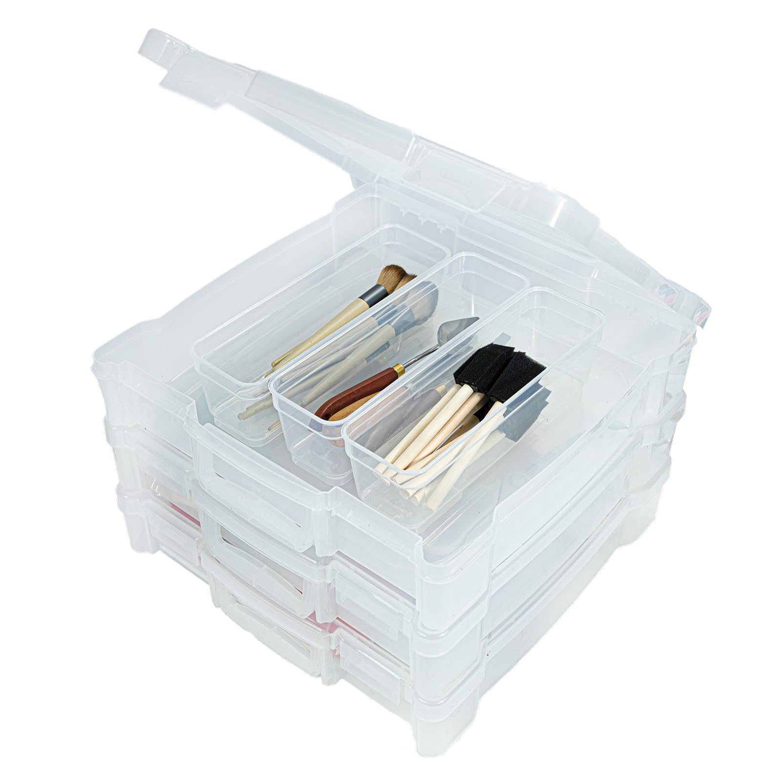 6913ZZ 12" x 12" Portable Art & Craft Organizer with Handle 3-Pack, [3] Plastic Storage Cases, Clear