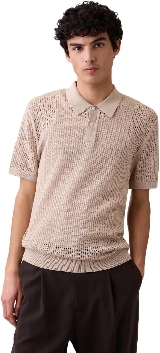 GAP Men's Short Sleeve Crochet Sweater Polo