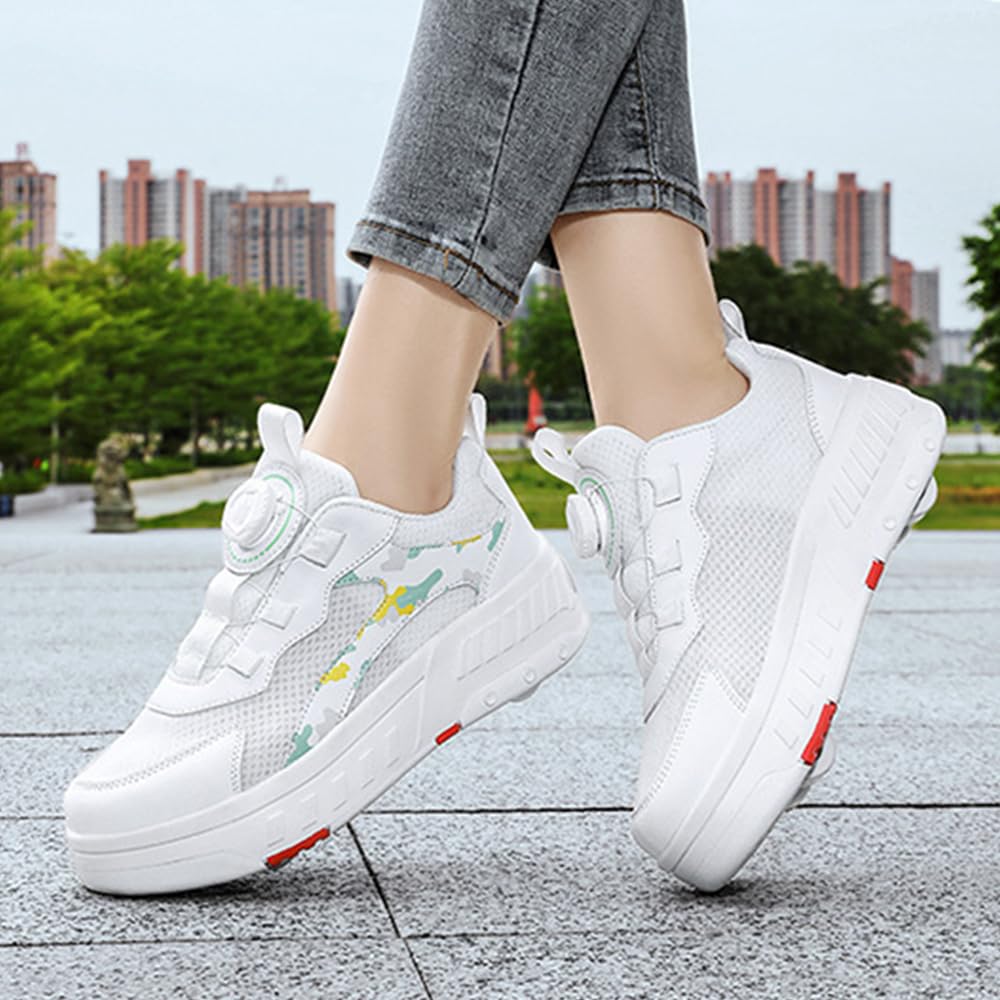 Hixingo Zapatillas con Ruedas Niña Niño, Zapatos con Dos Ruedas para Niñas 2 en 1 Zapatillas Patines Zapatillas Ruedas Niño, Camuflaje Zapatos Patines Calzado de Skateboarding Multifuncionales