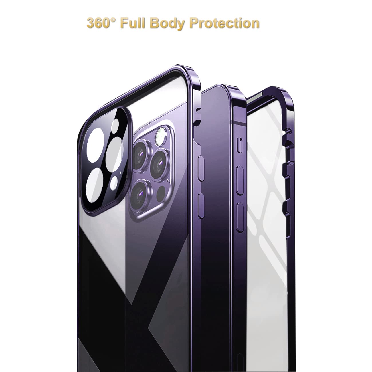 MIMGOAL Anti-Peep Case for iPhone 14 Pro Max Magnetic Cover,Privacy Tempered Glass Full Cover Built-in Camera Protector,360 Degree Front and Back Protection Metal Bumper Case - Image 2