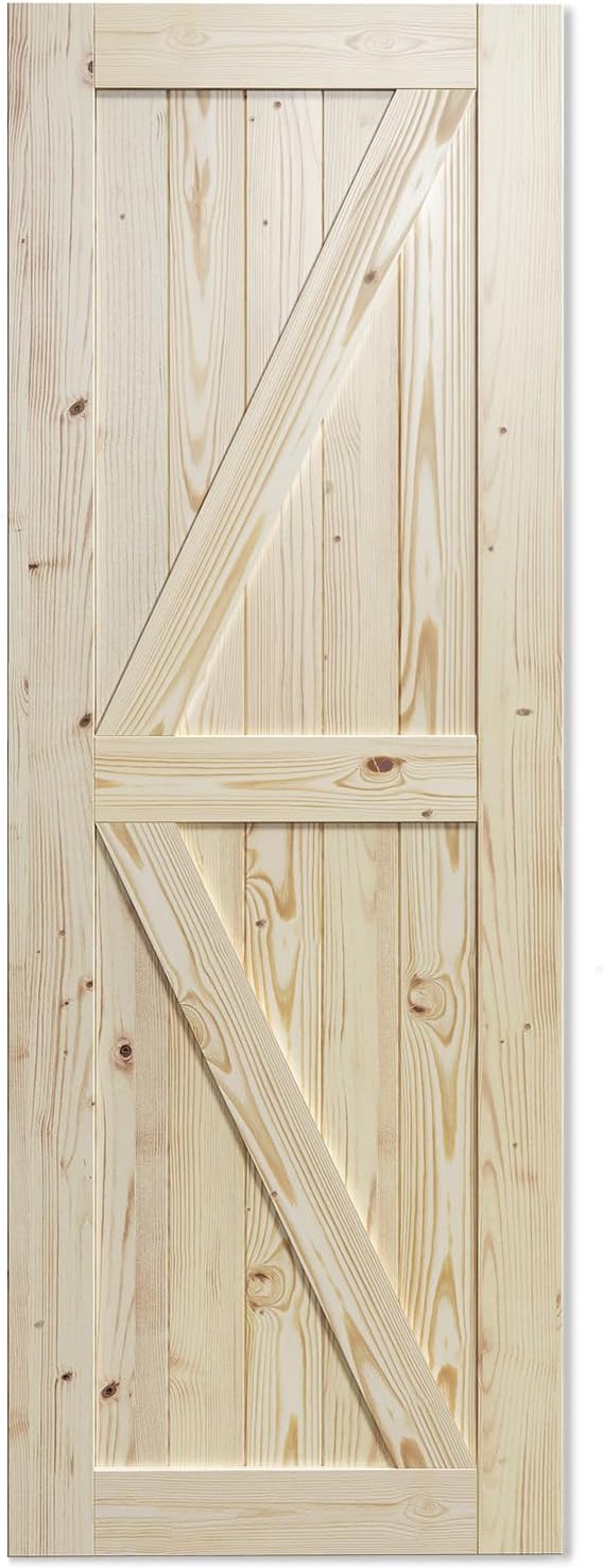 similar smartstandard 32in x 84in sliding barn wood door pre-drilled ready to assemble, diy unfinished solid spruce wood panelled slab, interior single door only, grey, k-frame (fit 6ft rail) 32 x 84 inch grey