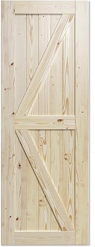 SmartStandard Puerta corredera de madera de granero de 24 x 80 pulgadas preperforada lista para montar, losa con paneles de madera de abeto maciza
