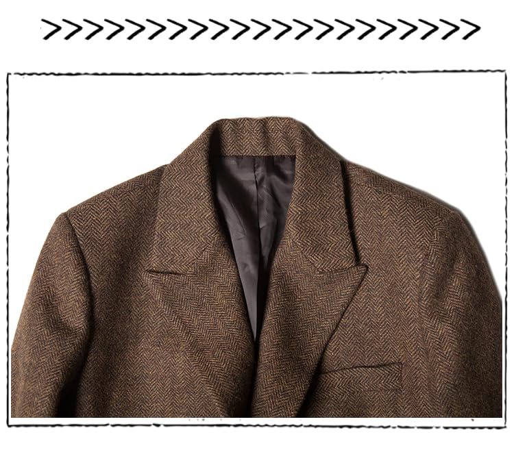 Men's Vintage Double-Breasted Herringbone Business Wool Blazer Suit Jacket3