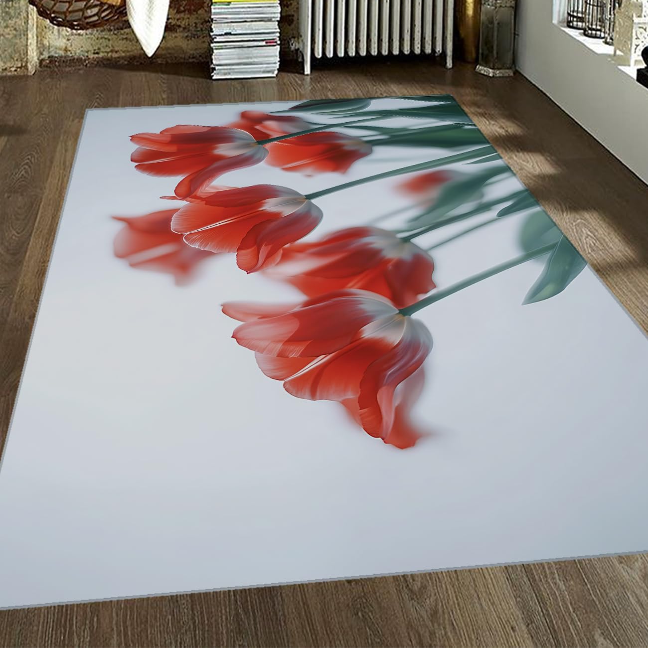 Tapis Tulip Red 100x150cm tapis pour chambre salon rustique floral doux