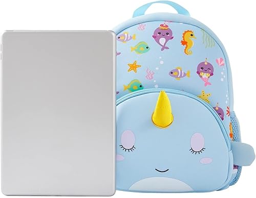 Miniatura 5 de Mochila preescolar de neopreno para niños pequeños, impermeable, mochila de almuerzo para niños y niñas, narwhal azul