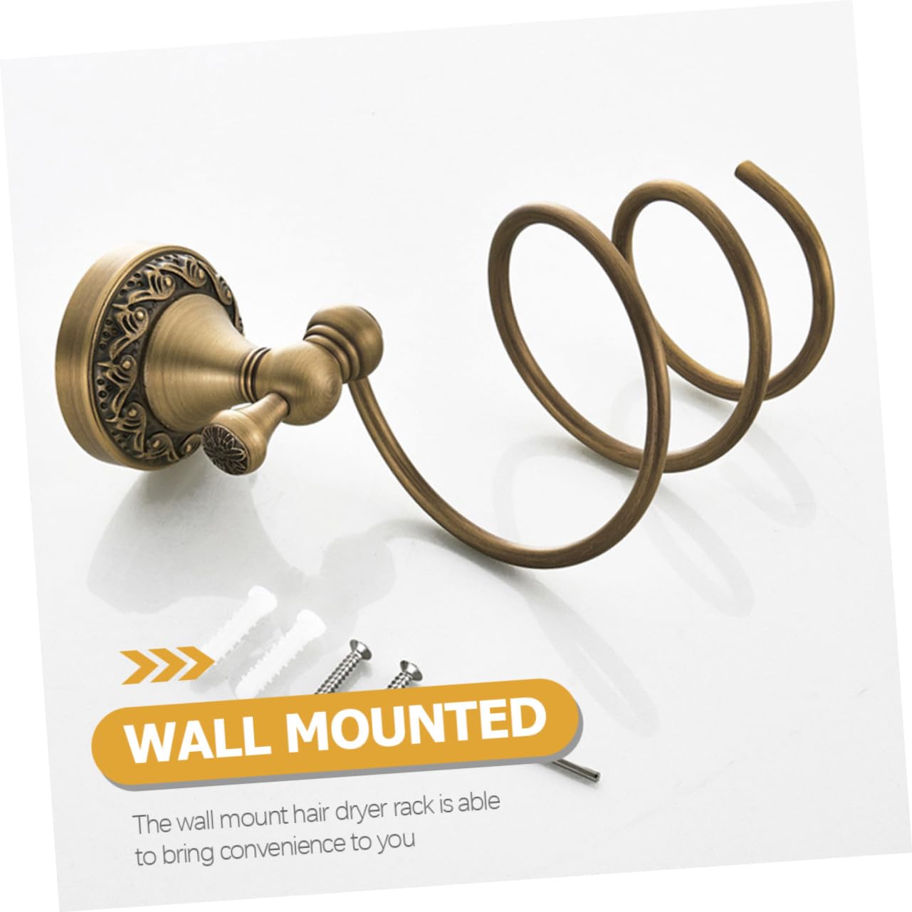 Soporte para Secador de Pelo en Espiral de Pared de Cobre Dorado, Fácil de Instalar, Adecuado para Baño y Peluquería