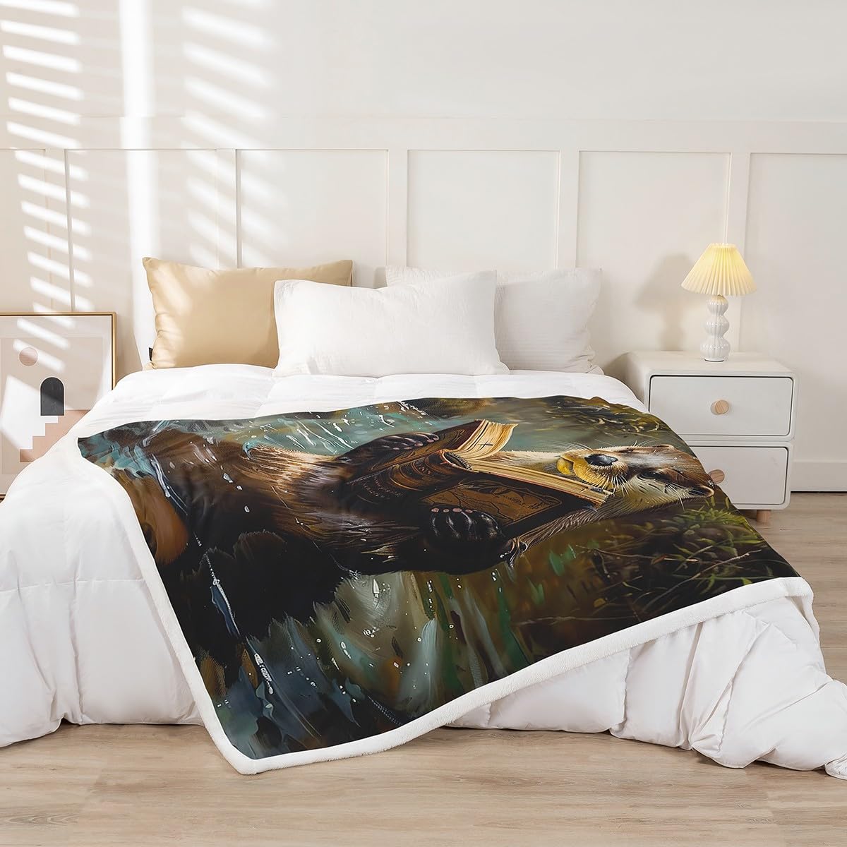 Amazon.com: Otter Reading Fleece Blanket,Jungle River Wild Animal