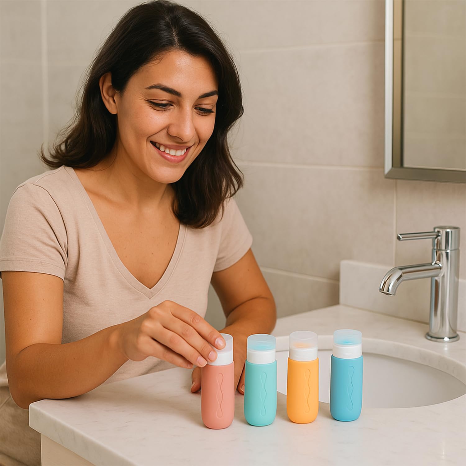 BEPER C302AAC010 Set of 90 ml Silicone Travel Bottles (4 Pieces) Shampoo and Cream Containers with Transparent Case, Leakproof, Ideal for Airplanes and Gym — view 6