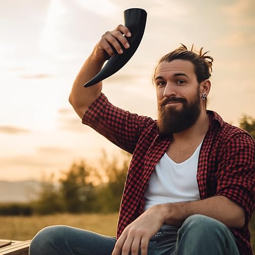 Miniatura 2 de Cuerno vikingo para beber, apto para lavavajillas y sin BPA, vaso de cerveza de plástico de 24 onzas con funda de cuero y soporte a juego, color