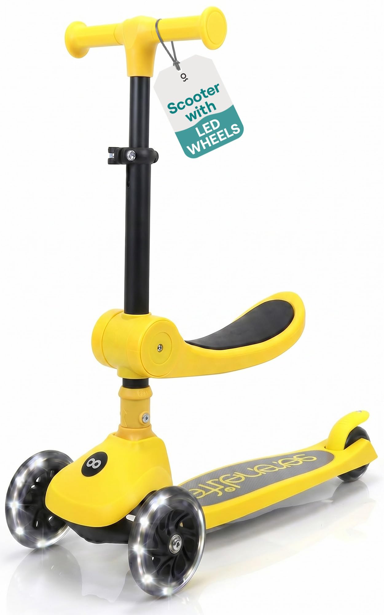 SereneLife Trottinette Enfant 2 en 1 avec Siège – 3 Roues Pliable, Hauteur Réglable, Roues LED