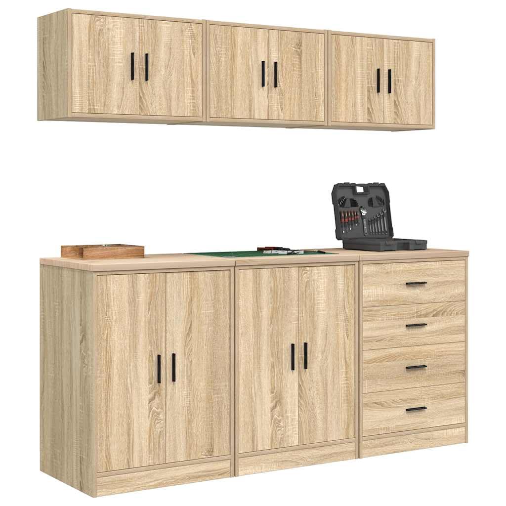 Armoires de Garage 6 pcs chêne Sonoma Bois d'ingénierie,Entreprise & Industrie,Stockage Industriel,Armoires industrielles,111.7 kg-3328343