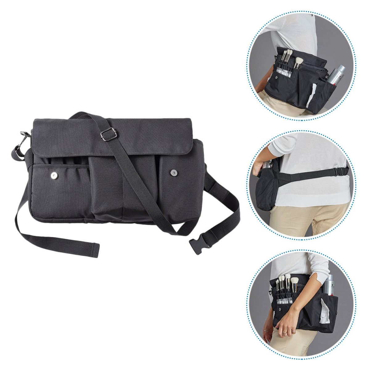 Abaodam Marsupio Porta Trucchi in Tela, Organizer per Pennelli e Cosmetici, Mani Libere, Cinghia, Pratico per Viaggio