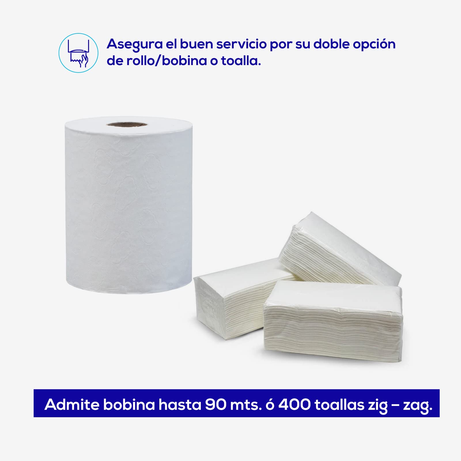 Jofel Dispensador de Papel de Manos Toallas Faciales Secamanos de Pared Combi 400 Toallitas Zig-Zag Bobina 90 mts Carcasa ABS Azur AH46000 SAN Fumé