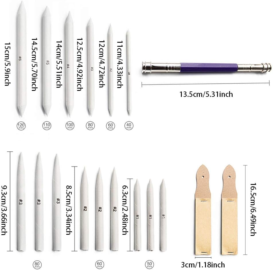 20 PCS Sketch Drawing Tools, Artist Blending Stump and Tortillion Art Blender Set, Drawing Art Blenders for Student Artist Charcoal Sketch Drawing Accessories