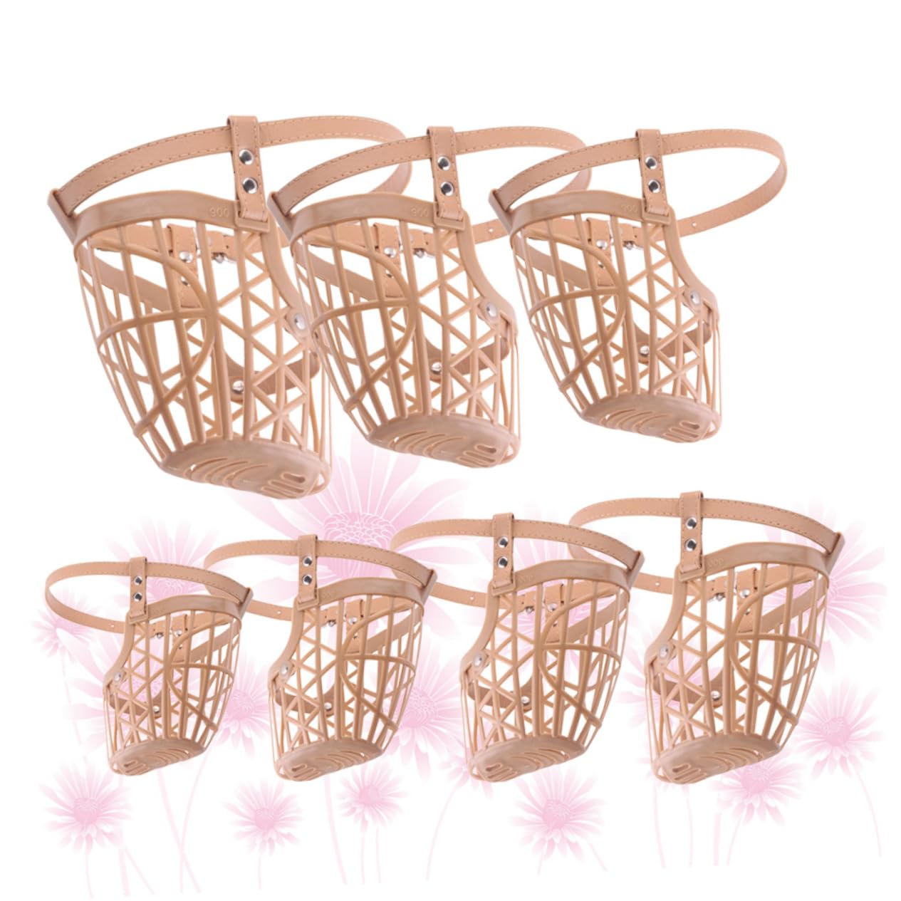 Totority 1Set Adjustable Plastic Basket Dog Muzzle with Leather Straps Bite Safety Mask for Dogs for Barking and Chewing Prevention Apricot