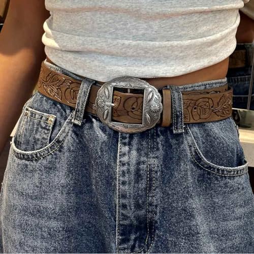 Tgirls Brown Western Belts for Women Vintage Leather Belt with Buckle Cowgirls Belt for Jeans2