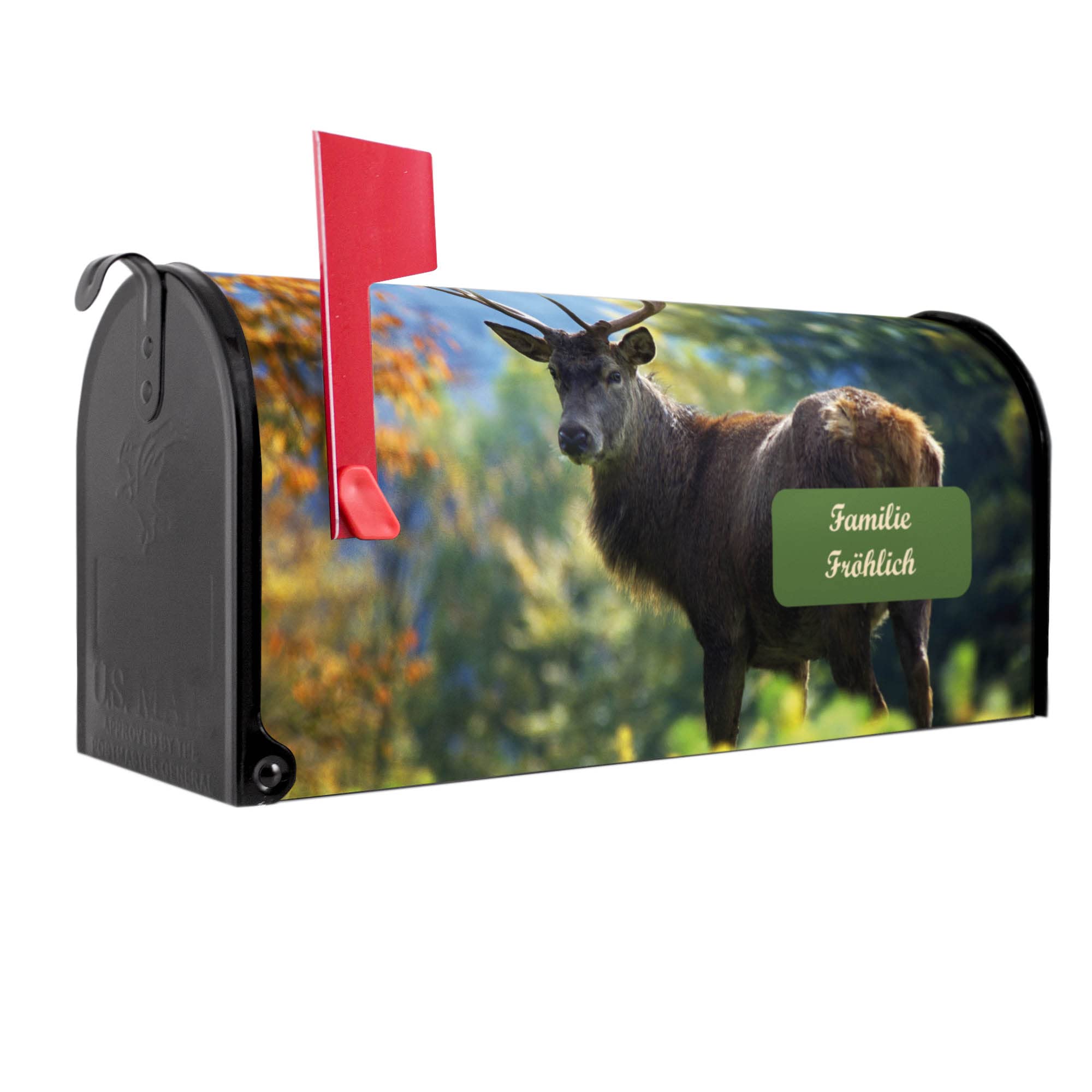 banjado® Amerikanischer Briefkasten - US Mailbox/Letterbox mit Motiv Hirsch 51x22x17cm - Postkasten Stahl aus Amerika – Briefkasten amerikanisch schwarz pulverbeschichtet