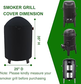Round Smoker Cover Fits Grill Boss, SUNLIFER 20.5 Vertical Smoker,Pit Barrel Cooker Co 18.5 Smoker, Charbroil The Big Easy TRU-Infrared Smoker, Kamado Joe Classic Joe Series II 18 Grill 25D x 35H