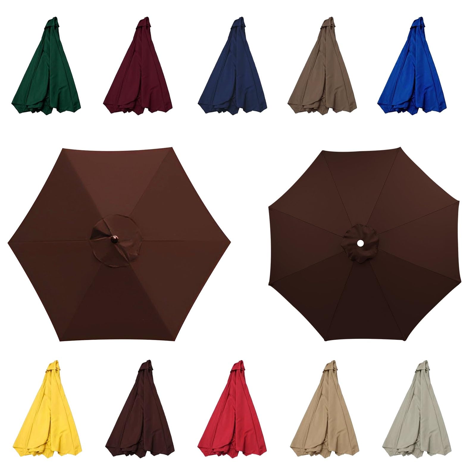 Outdoor Patio Umbrella Replacement Cover, replacement parasol fabric cover, Umbrella Replacement Parasol Cloth For 6 Arms 8 Arms Cantilever Parasol Umbrella Replacement Canopy(Color:Brown,Size:6ribs:2