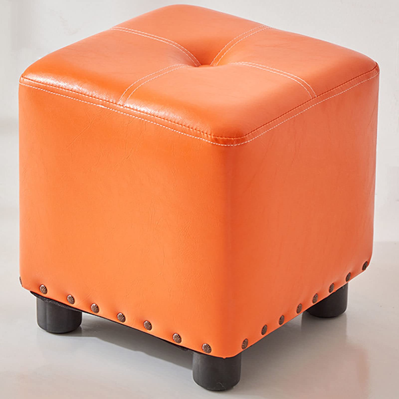LMMIAOZ Deep Wine Square Ottoman Footrest with Soft Leather, Stackable Adult Pouf for Living Room, Portable Cushioned Foot Stool for Home Bedroom - 13.8"