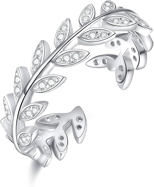 Leaf Ring 925 Sterling Silver Opal Ring Finger Adjustable Open Ring for Women Girl