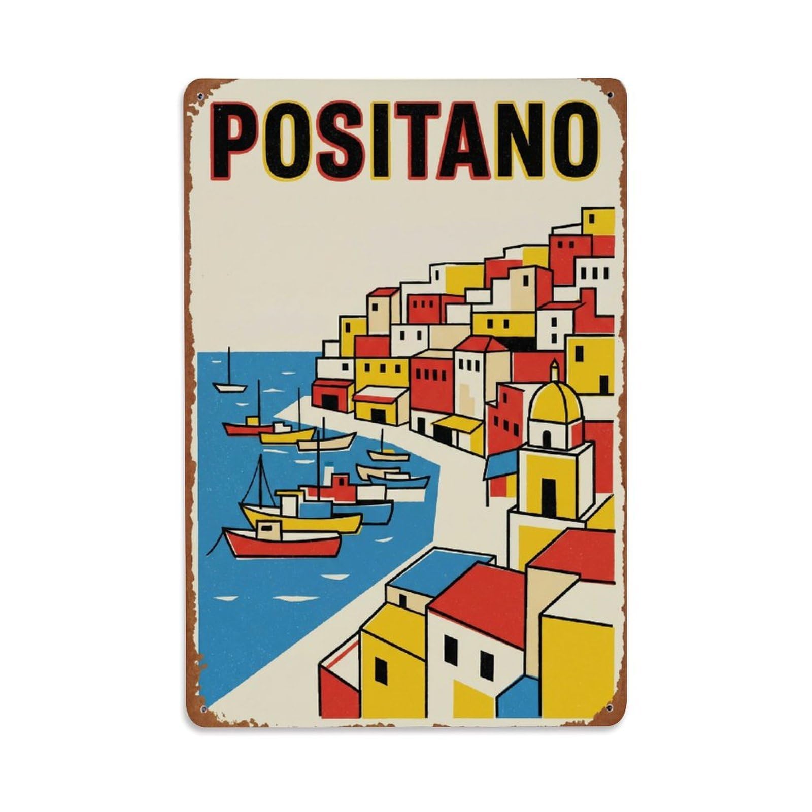 Vintage Travel Positano Italy Harbor Metal Tin Sign