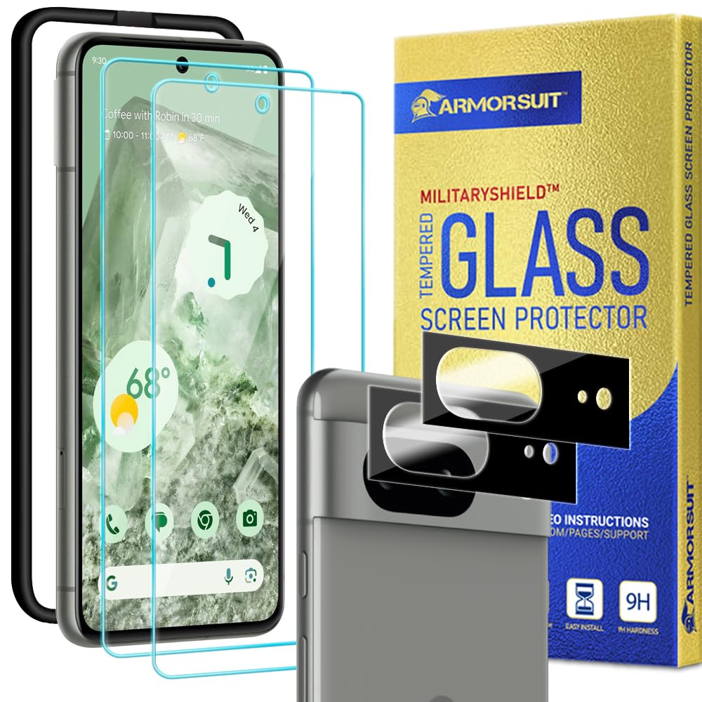 ArmorSuit Glass Screen Protector for Google Pixel 8 + Camera Lens Protector Tempered Glass 2+2 Pack Case Friendly (w/Alignment Tool)