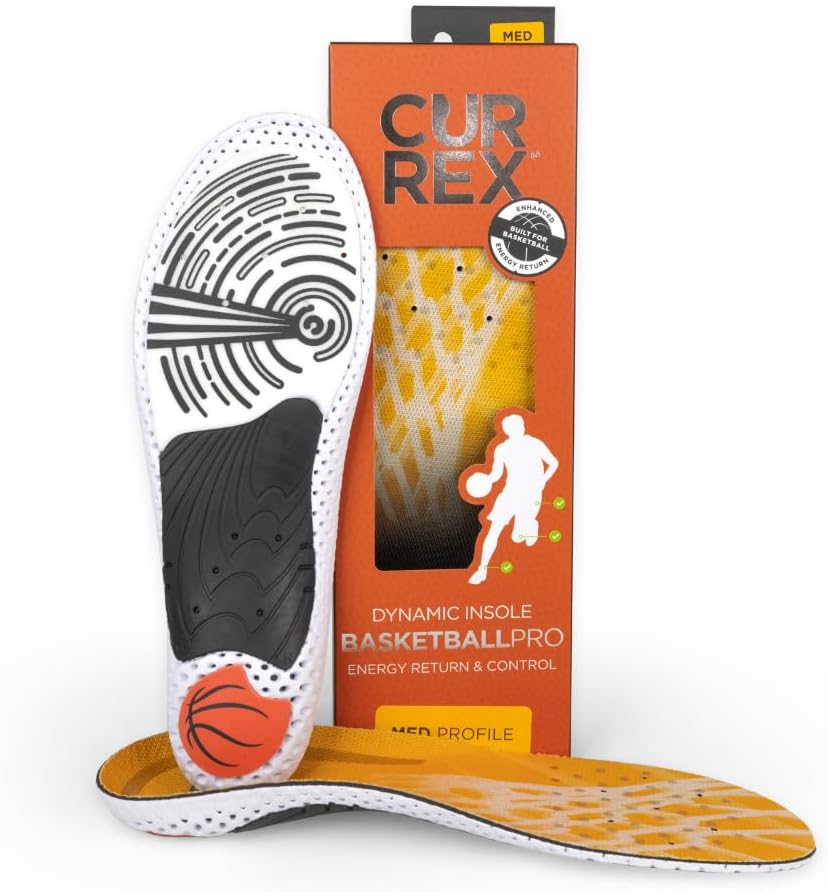 CURREX BASKETBALLPRO - Arch Support Insoles for Basketball Shoes, Shock Absorbing Inserts, Super Grip, Anti Slip, Engineered Stability & Boost Performance, Men & Women (Med Arch, Medium)