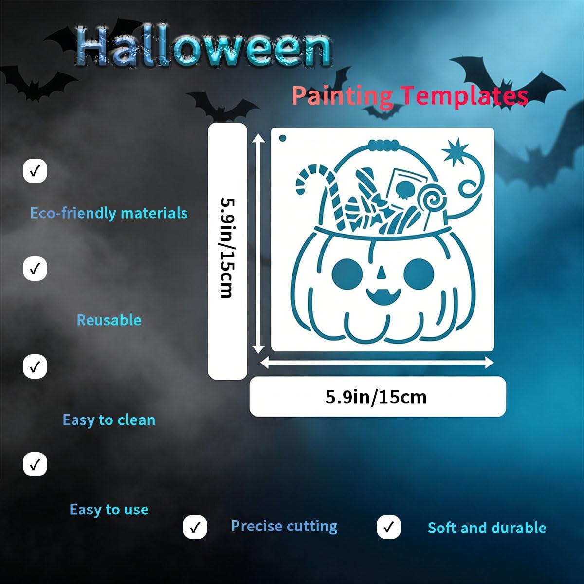 16Pcs Halloween Stencils, Reusable Wall Stencils for Painting Templates, for DIY Craft Card, on Wood, Glass, Fabric, Window Door Decor Drawing Aids image 5