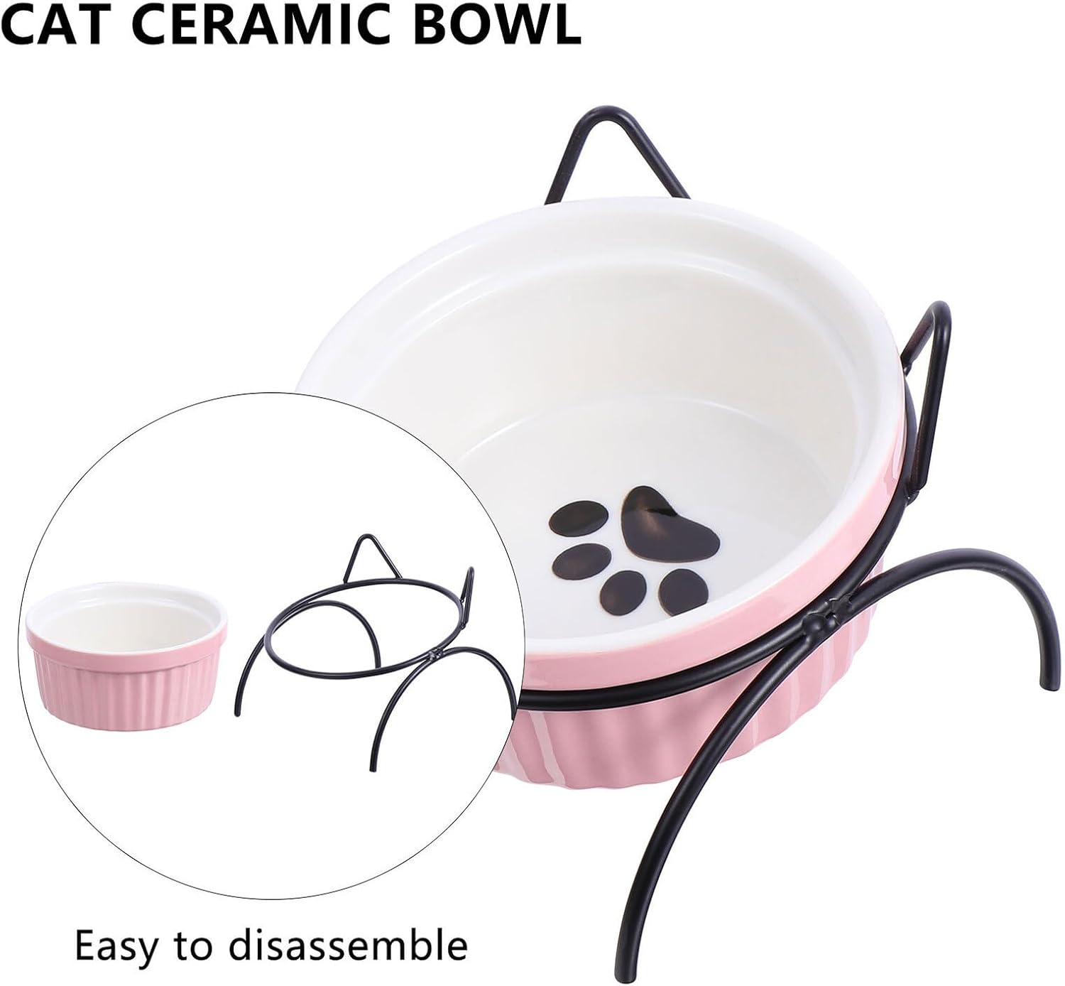 Ceramic Elevated Cat Bowls Set with Iron Stand 4pcs No Spill Raised Pet Food and Water Dishes for Indoor Cats