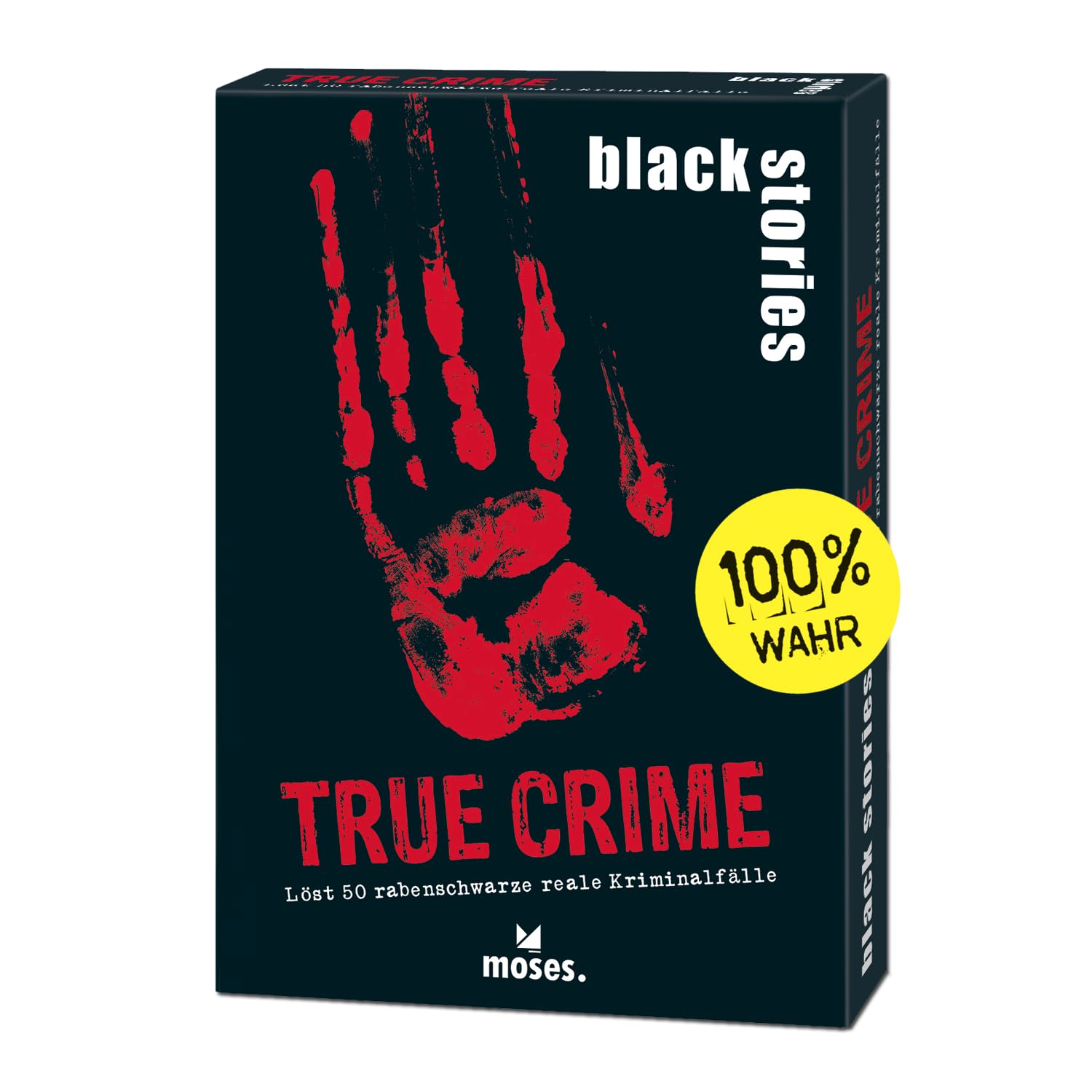 Moses. Black Stories True Crime - 50 Rätsel rund um Reale Kriminalfälle, Krimi Kartenspiel mit Spielvariante und Punktechips, Rätselspiel für Jugendliche und Erwachsene